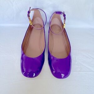 Valentino Garavani Tan-Go Round Toe Patent Leather Ballet Flats